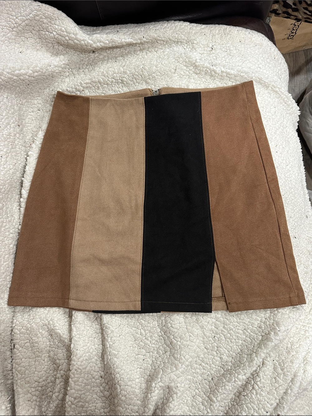 Altar'd State Colorblock Mini Skirt in Black, Brown & Tan